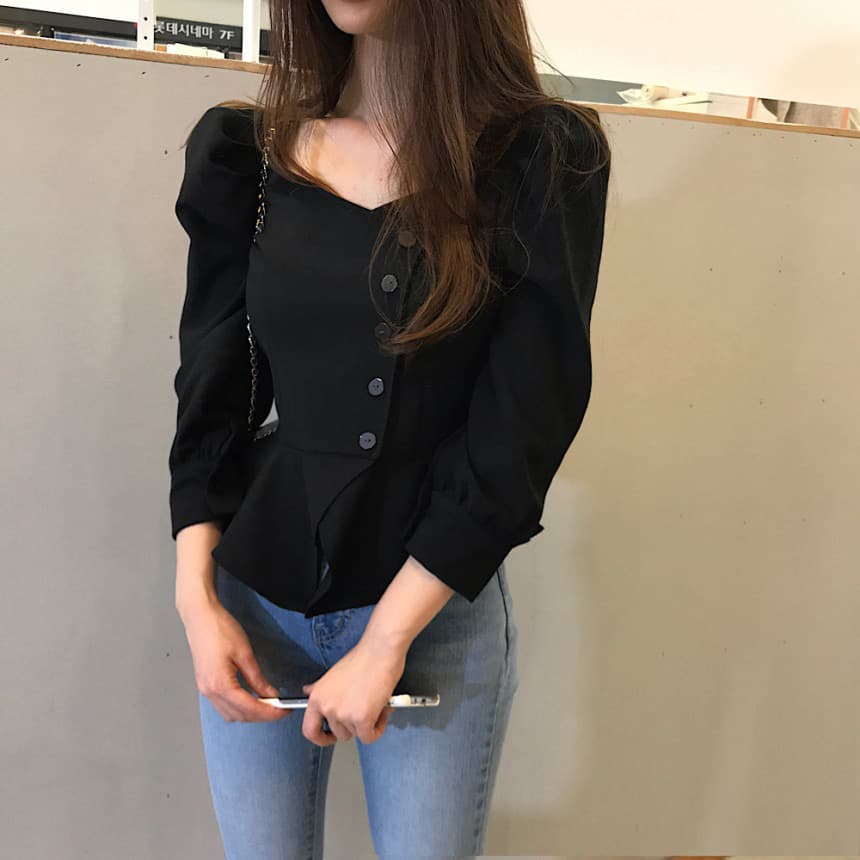 재고 있음 작은 대중 품격 거품 소매 셔츠 상세 이미지 23