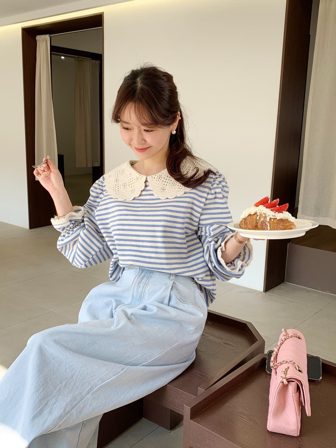 재고 있음 달콤함 레이스 패치워크 연령 감소 맨위 상세 이미지 8