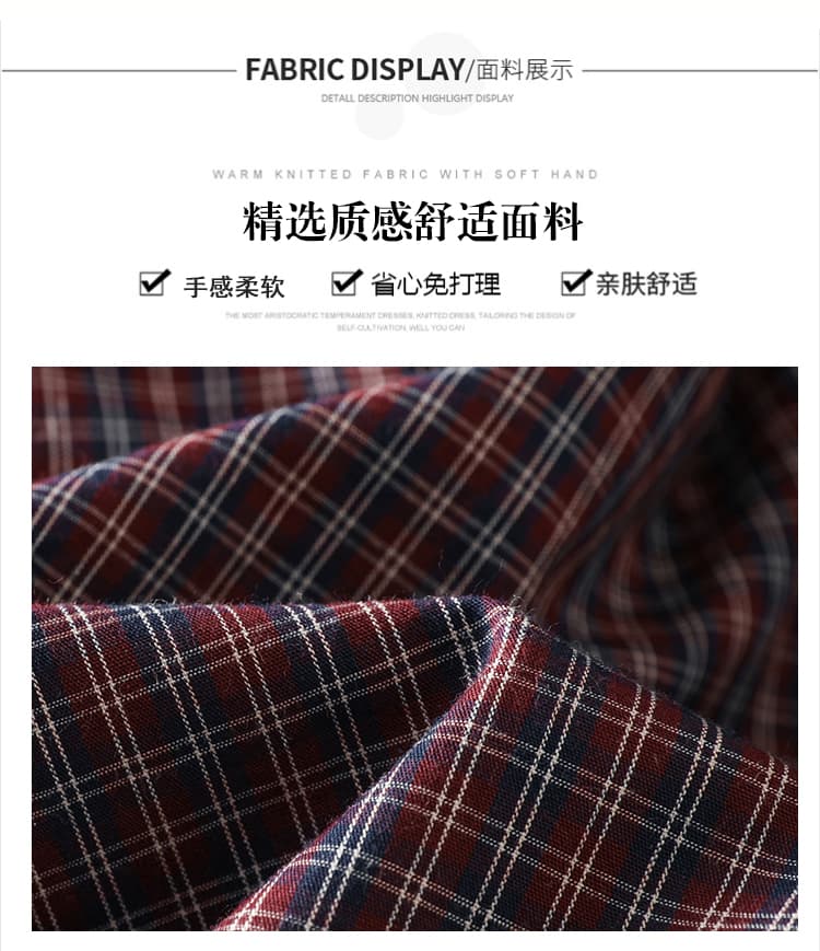 실사 순면 빨간색 체크무늬 여성 셔츠 레트로 맨위 캐주얼 폴로 칼라 긴팔 셔츠 상세 이미지 7
