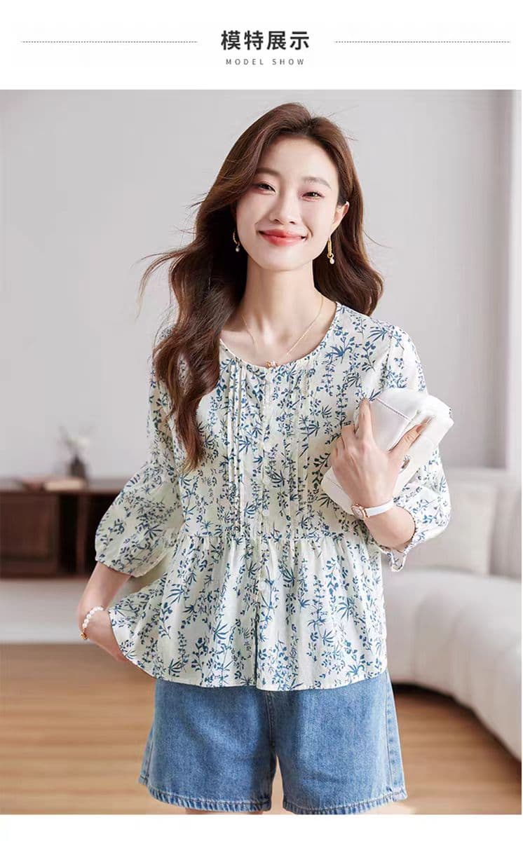 꽃무늬 7부 소매 셔츠 새로운 디자인 센스 셔츠 외국 가스 연령 감소 작은 셔츠 맨위 상세 이미지 2