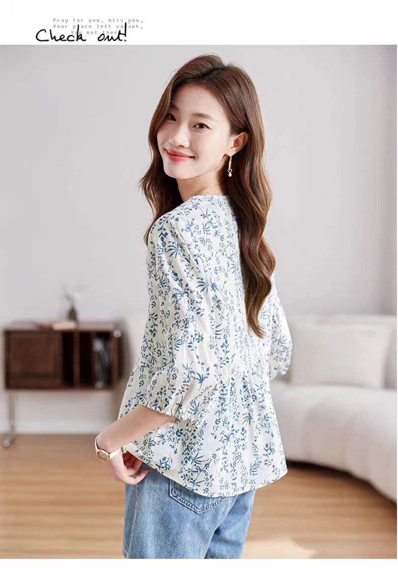꽃무늬 7부 소매 셔츠 새로운 디자인 센스 셔츠 외국 가스 연령 감소 작은 셔츠 맨위 상세 이미지 11