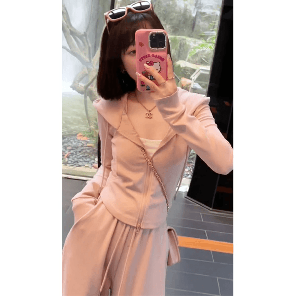 봄과 가을 옷 새로운 후드 오픈 가디건 세트 맨위 와이드 레그 팬츠 이미지 5