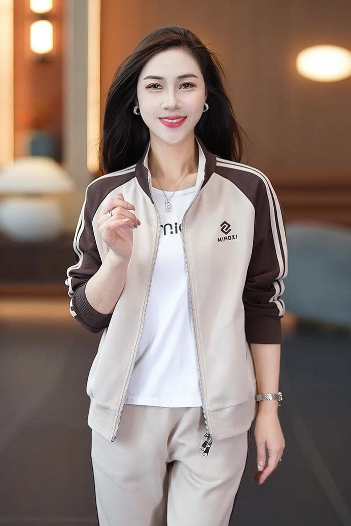 2026 봄 새로운 여성 레저 스포츠 슈트 패션 연령 감소 루즈핏 외국 가스 패치워크 봄 가을 투피스 세트 상세 이미지 3