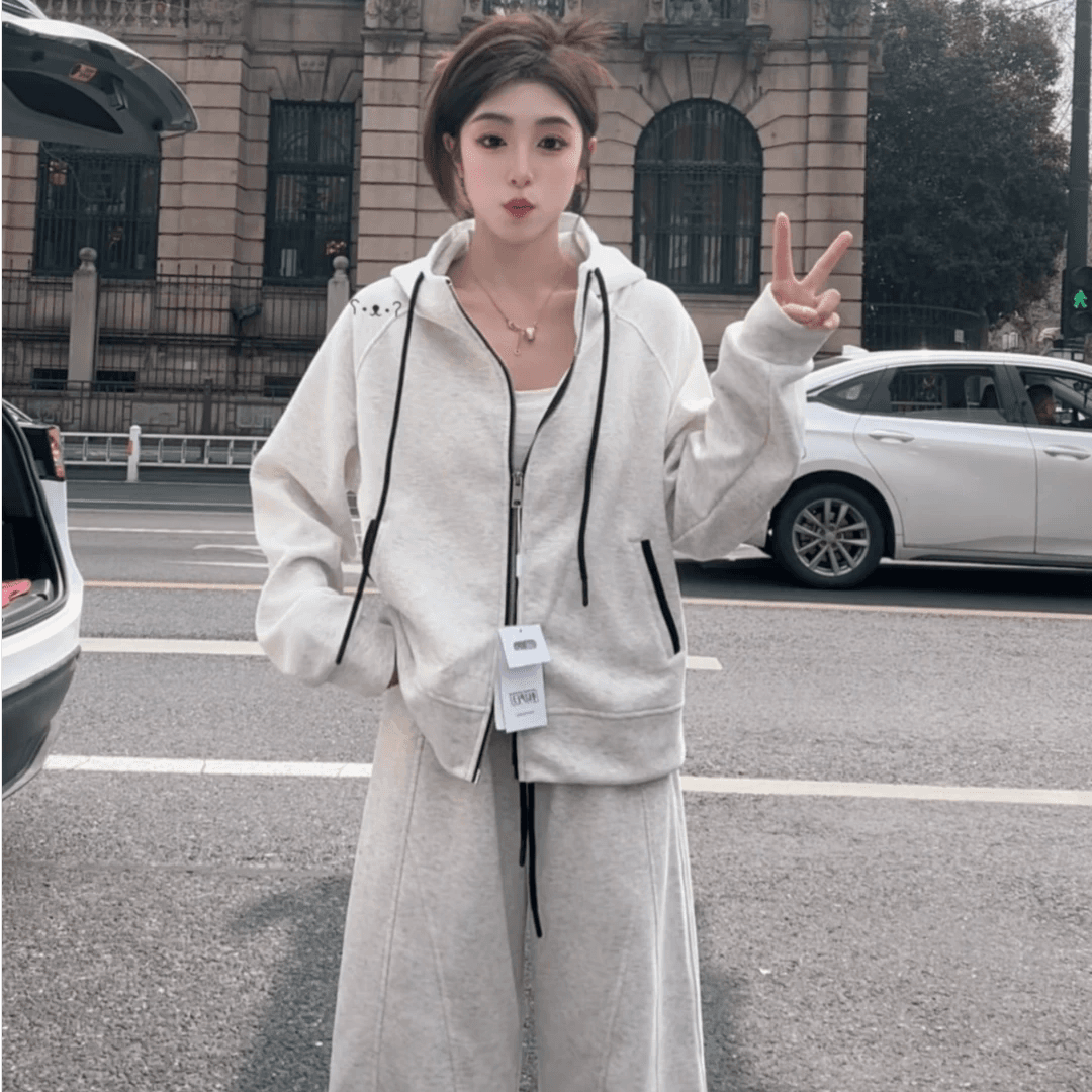봄 가을 새로운 여성 의류 빛 럭셔리 배색 캐주얼 스포츠 슈트 상세 이미지 1