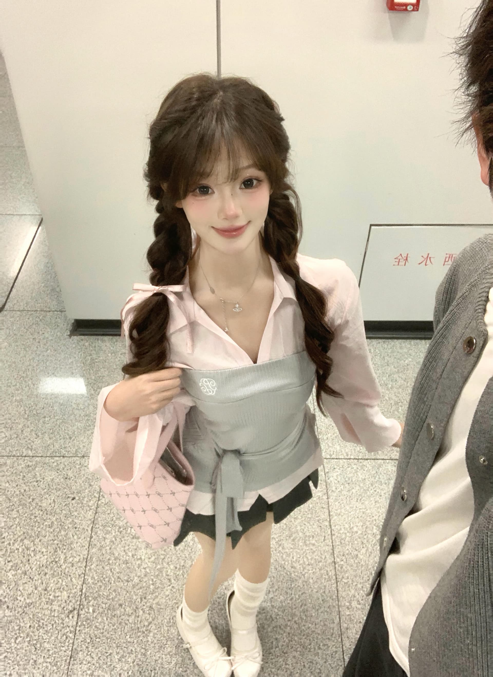 패치워크 페이크 레이어드 셔츠 작은 대중 배색 셔츠 허리 수축 긴팔 맨위 상세 이미지 3