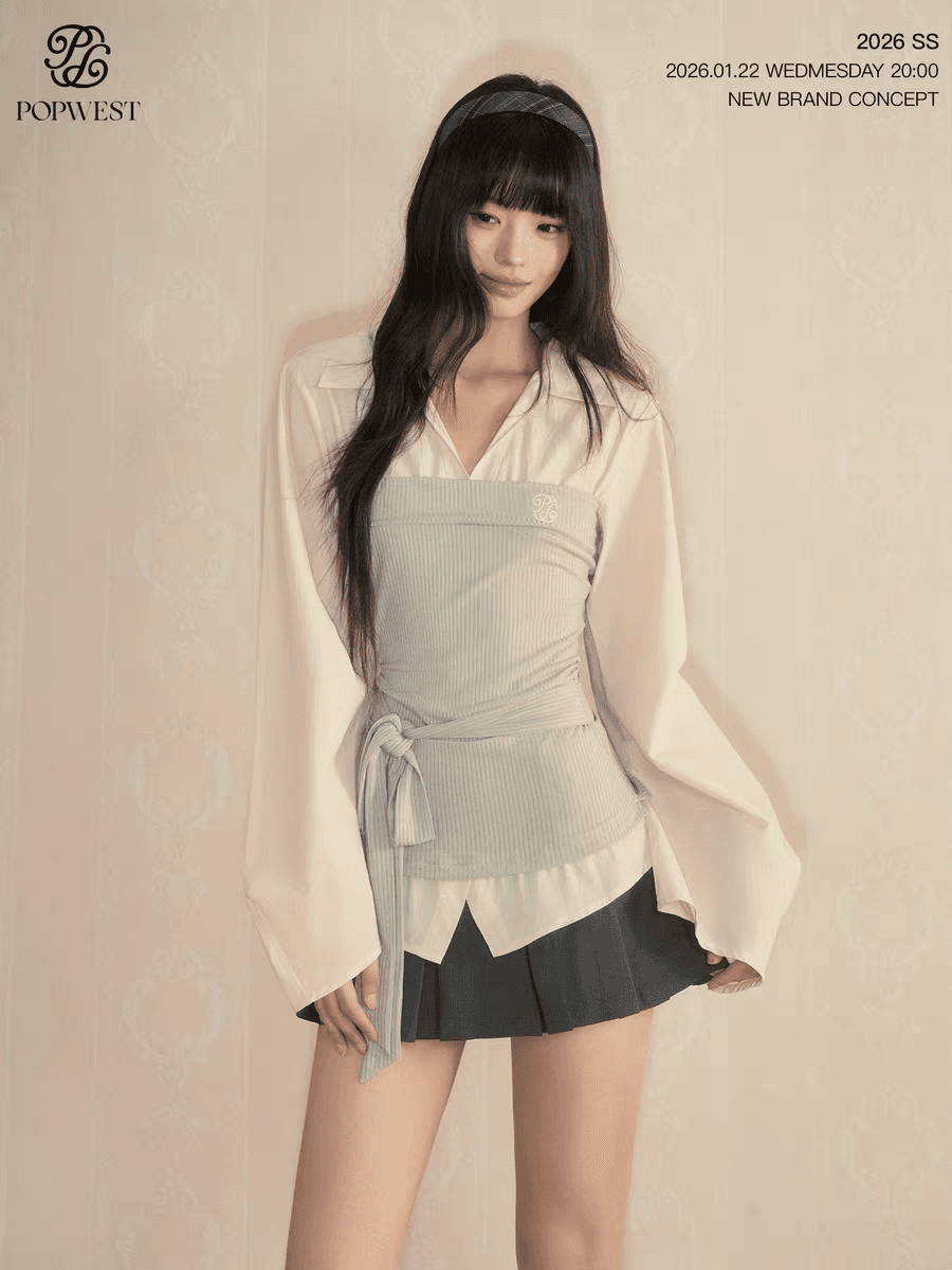 패치워크 페이크 레이어드 셔츠 작은 대중 배색 셔츠 허리 수축 긴팔 맨위 상세 이미지 5
