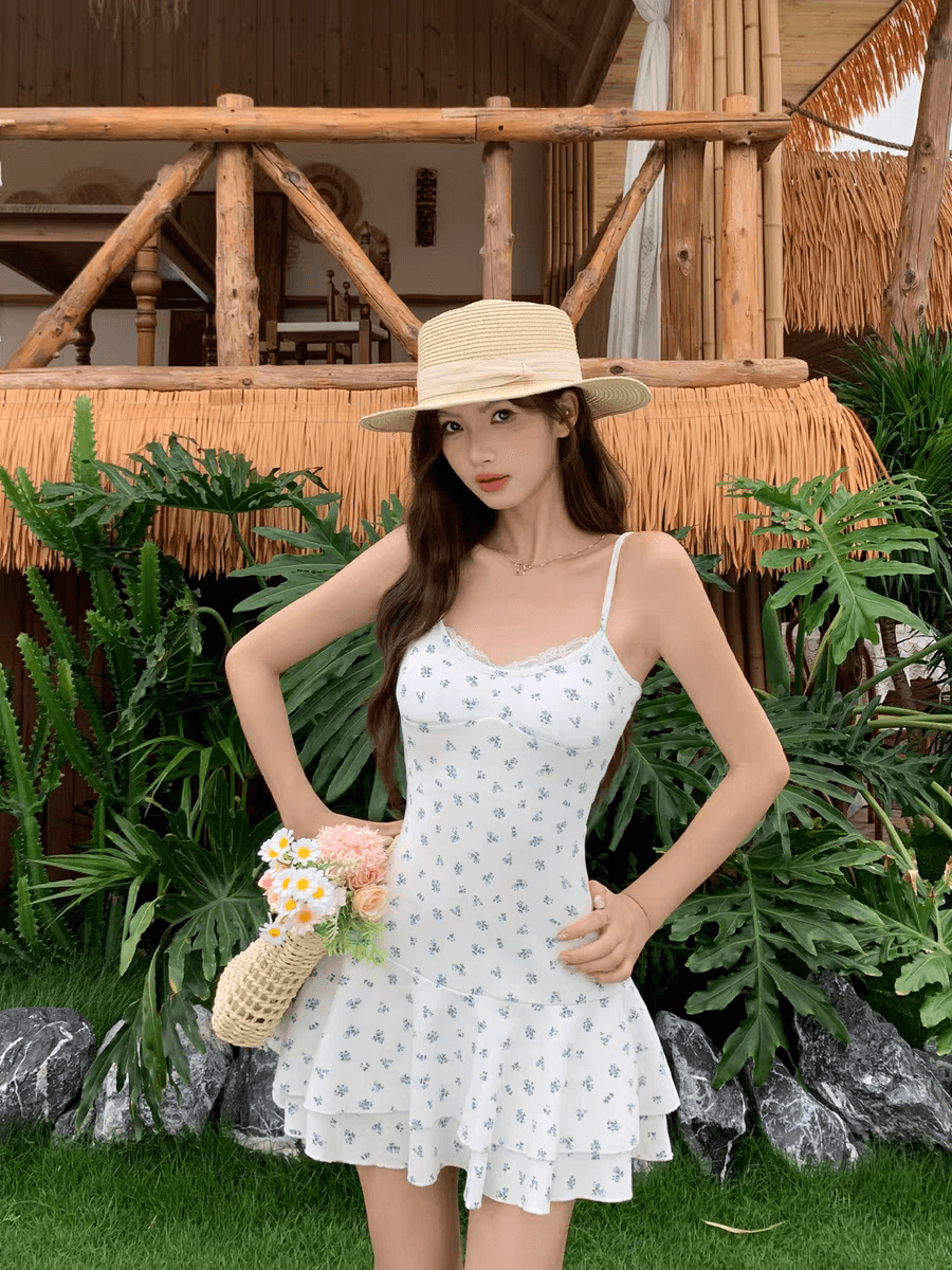 오리지널 순수한 욕망 핫걸 광장 칼라 꽃무늬 반팔 여성 드레스 여름 특별 아름다운 꼬집기 허리 작은 치마 상세 이미지 5