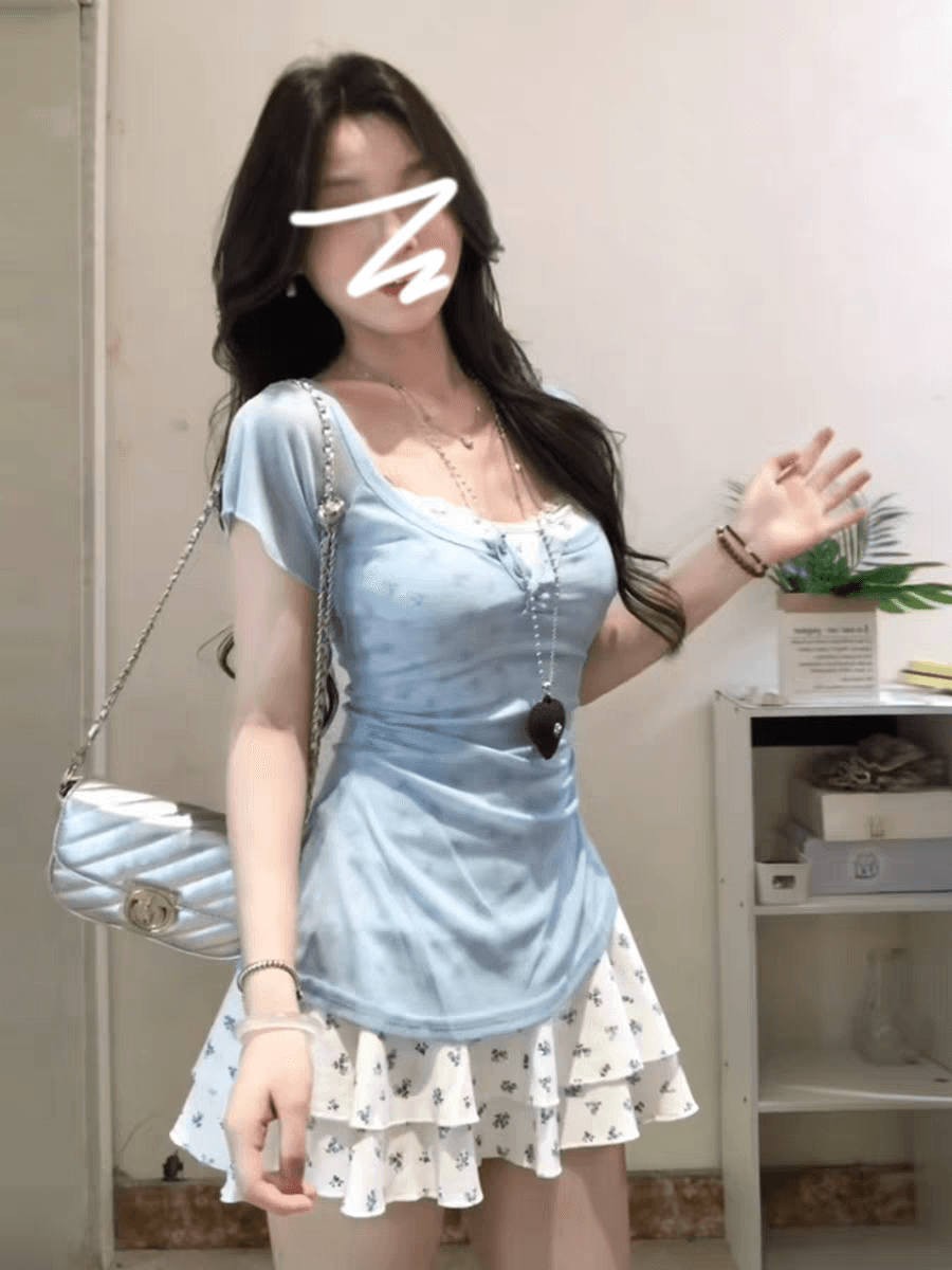 2026 새로운 작은 키 꽃무늬 슬립 여성 드레스 여름 슈퍼 화재 착용 가져 가라. 자이언트 잘 생긴 아름다운 미니 스커트 세트 이미지 4