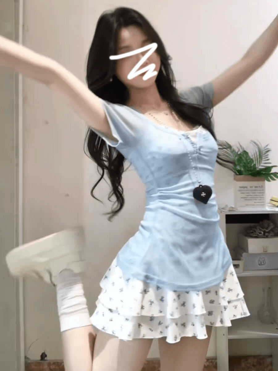 2026 새로운 작은 키 꽃무늬 슬립 여성 드레스 여름 슈퍼 화재 착용 가져 가라. 자이언트 잘 생긴 아름다운 미니 스커트 세트 상세 이미지 3