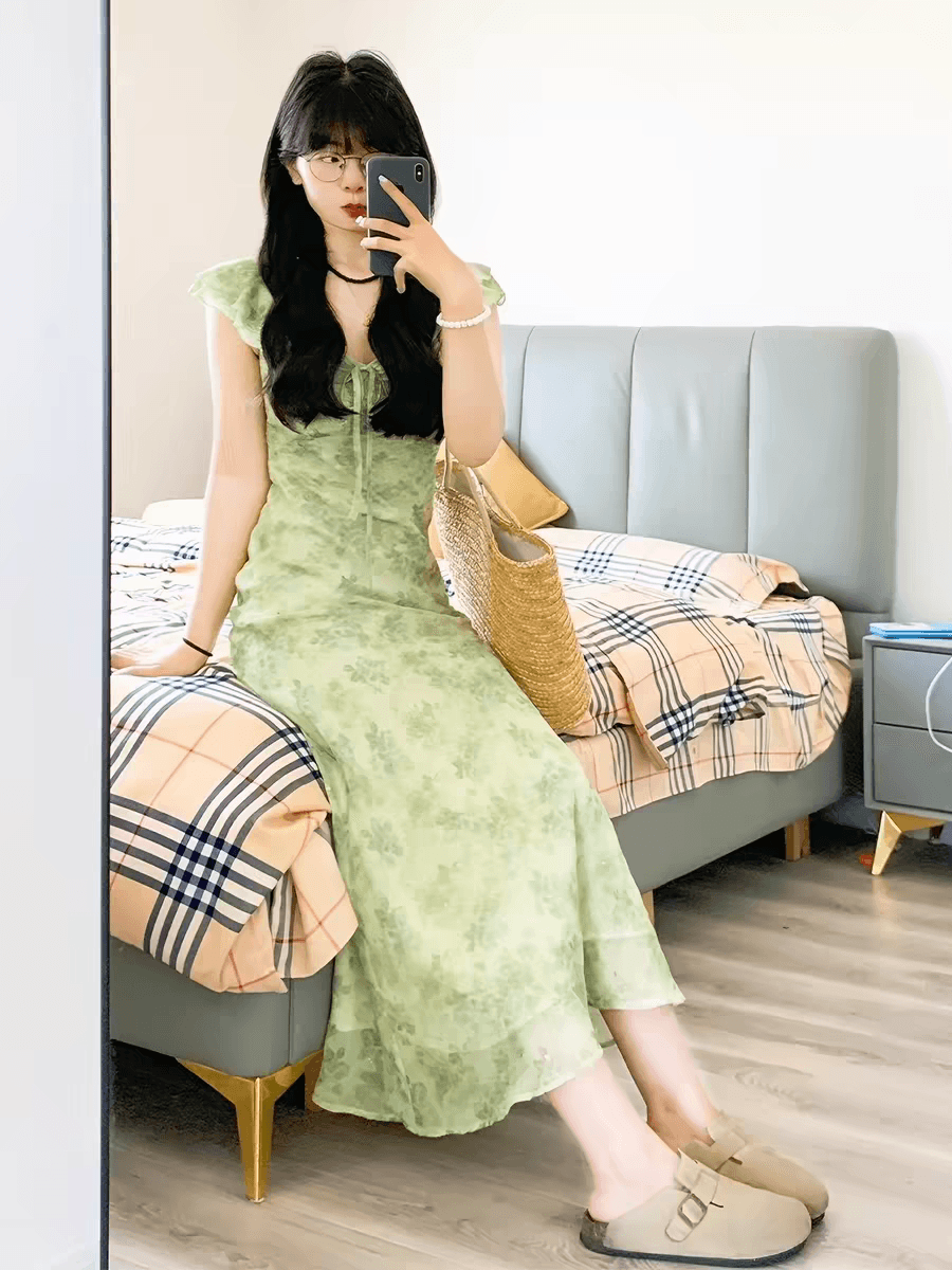 여름 연애 편지 신선함 우아함 품격 여성 드레스 부드러운 작은 날다 소매 달콤함 치마 상세 이미지 6