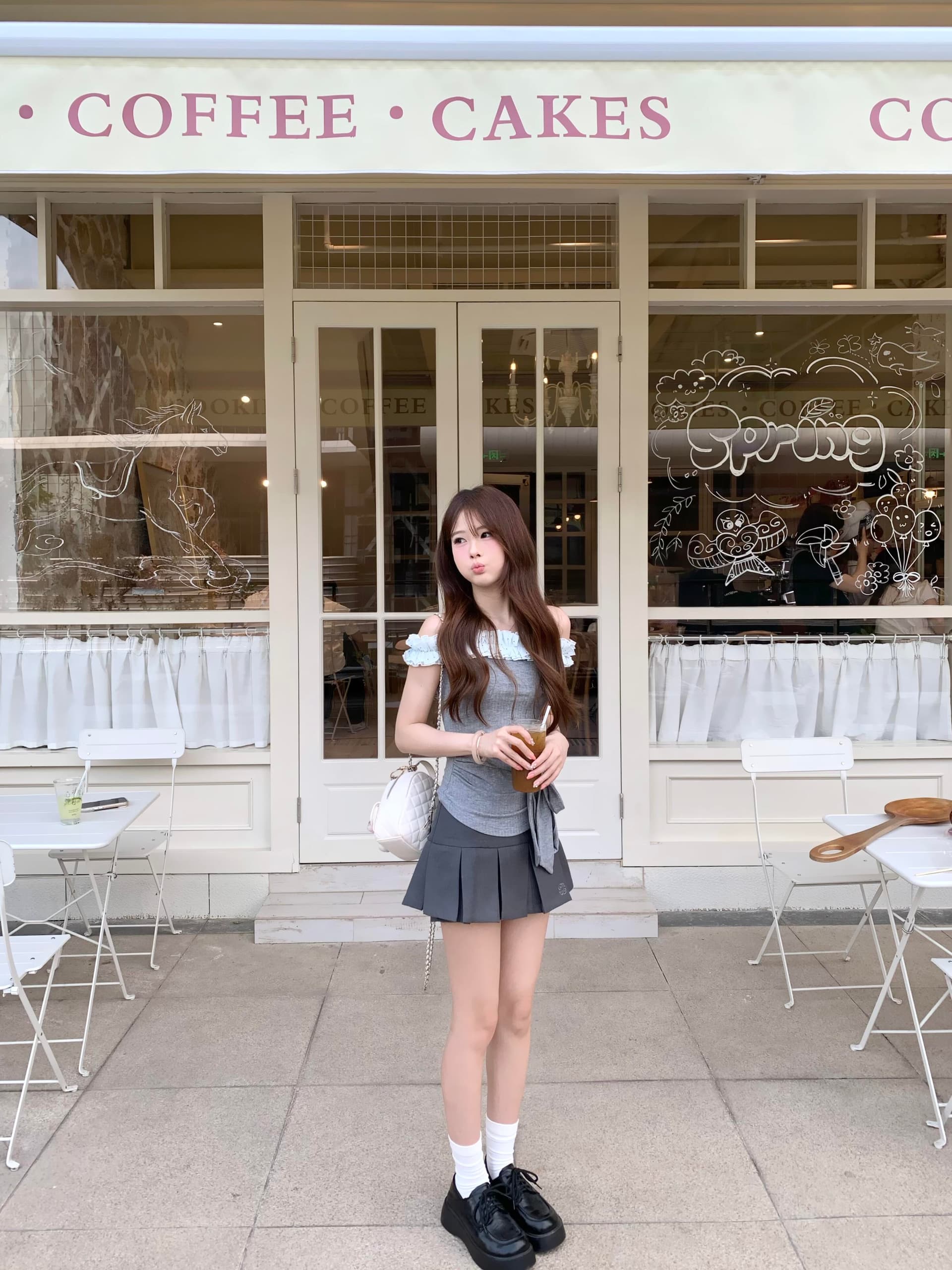 도트 무늬 레이스 패치워크 오프숄더 허리 수축 티셔츠 여성 여름 섹시함 핫걸 발레 바람 레이스업 맨위 이미지 5