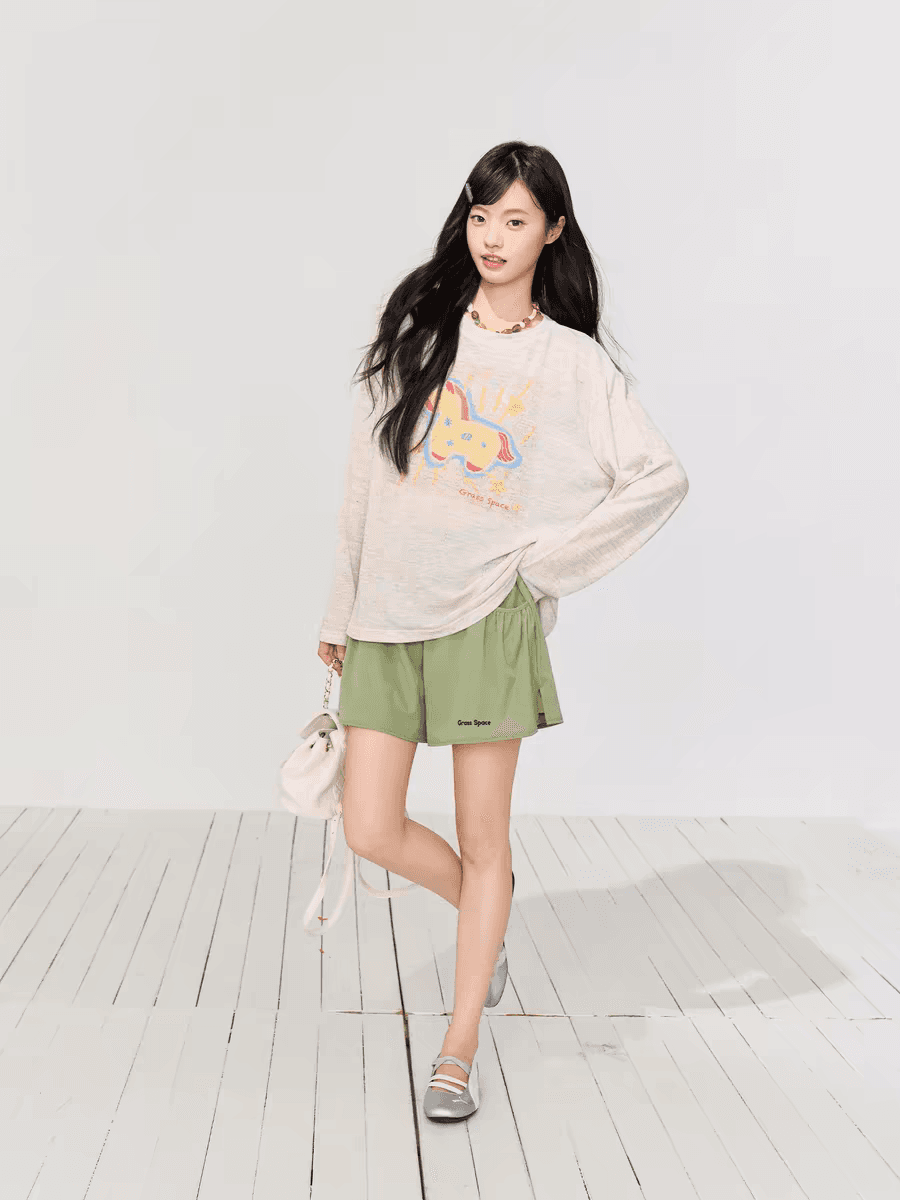 작은 말 프린트 블라우스 티셔츠 여성 여름 얇은 스타일 루즈핏 느긋한 바람 자외선 차단 긴팔 상세 이미지 3