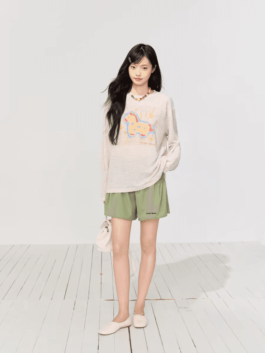작은 말 프린트 블라우스 티셔츠 여성 여름 얇은 스타일 루즈핏 느긋한 바람 자외선 차단 긴팔 상세 이미지 4