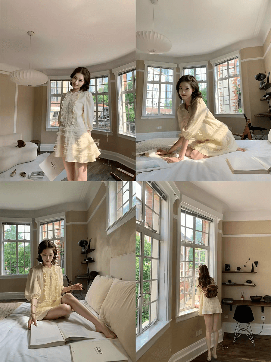 지저우 소프트 캔디 라이 경기 서울 무거운 작업 2 색 레이스 레이스 드레스 한 부서 잘 행동 한 미니 스커트 이미지 3