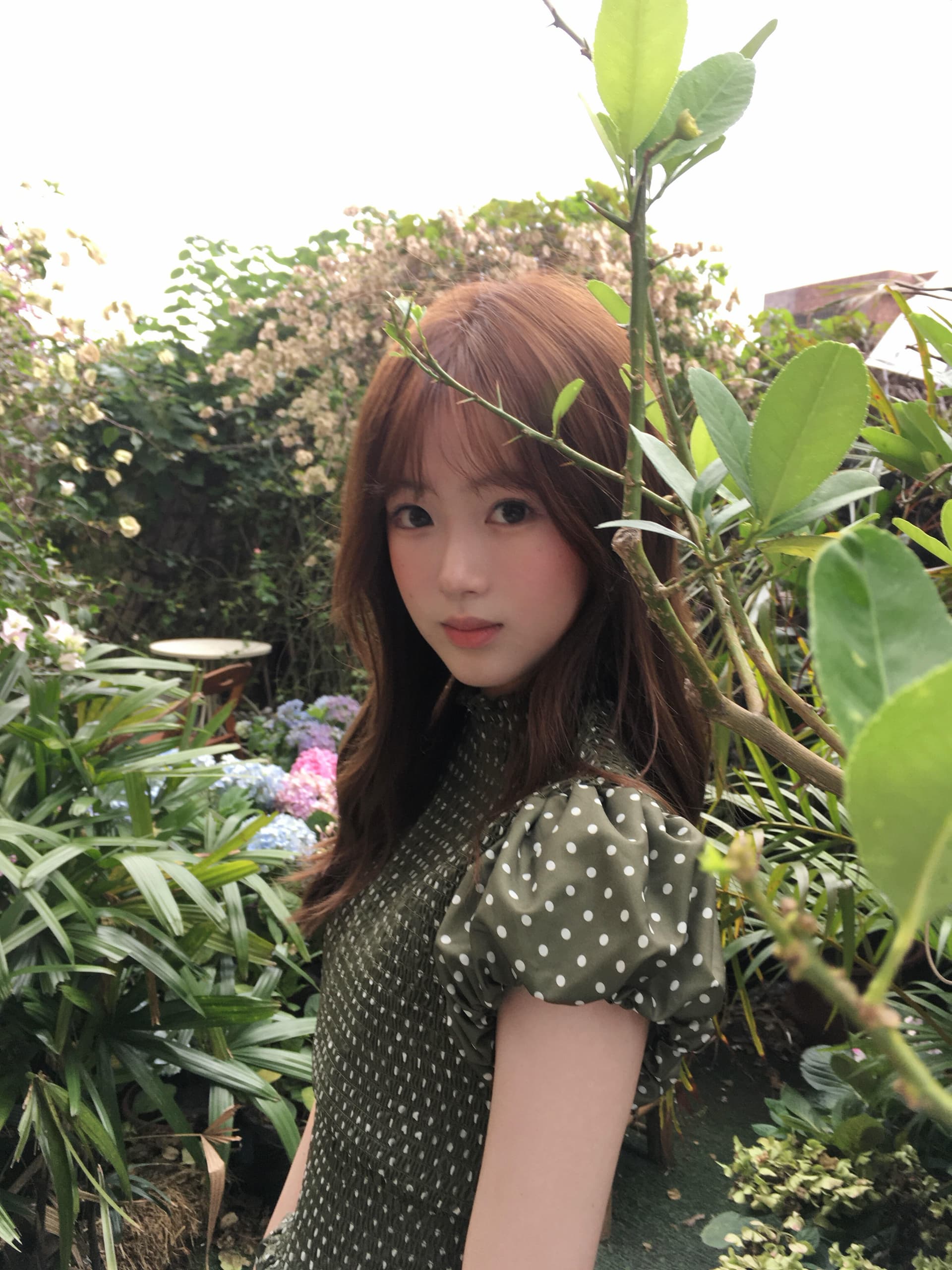 도트 무늬 랩소디 레트로 고급 센스 녹색 도트 무늬 드레스 신축성 허리 수축 A라인 스커트 상세 이미지 5