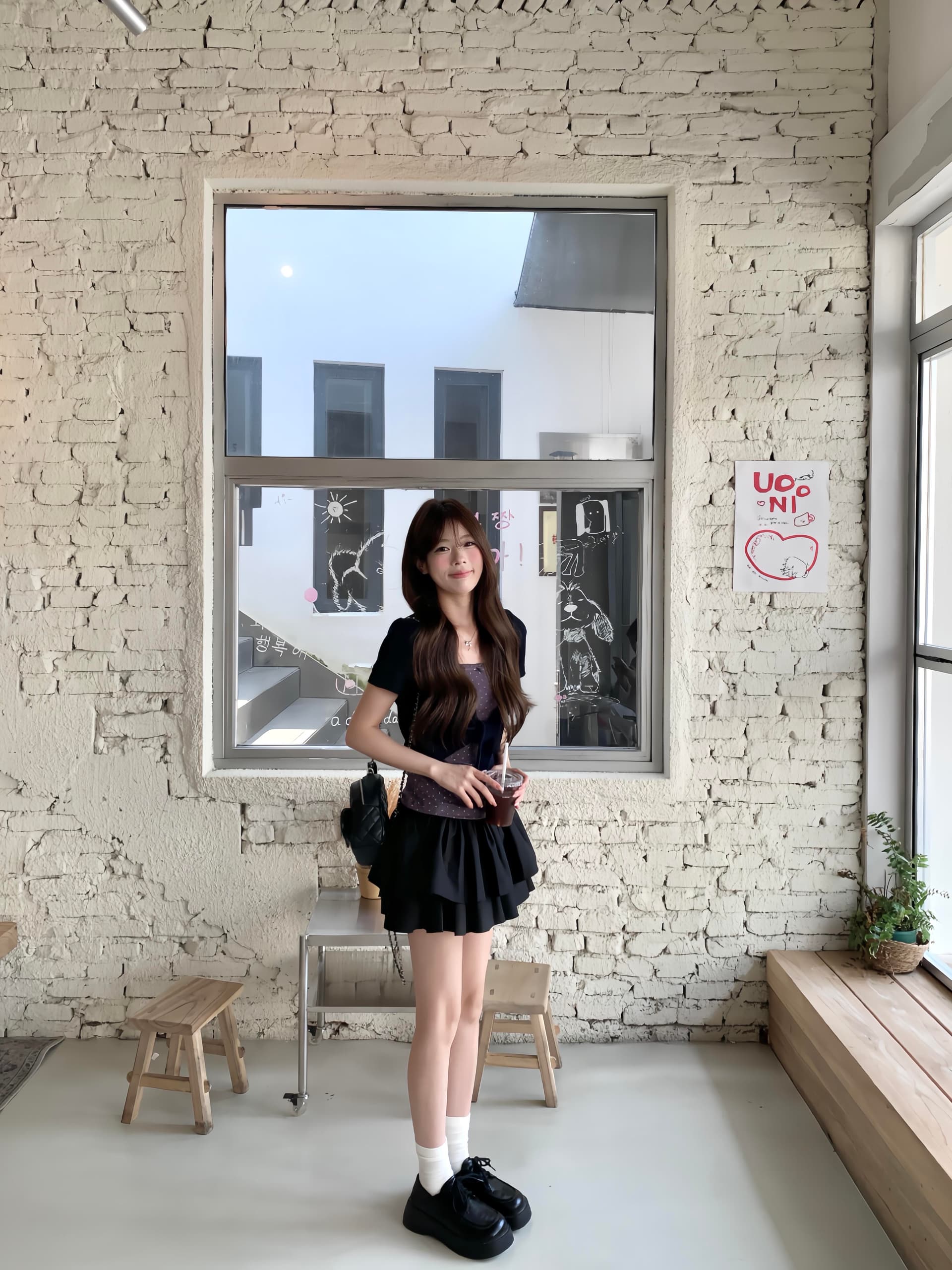 여름 핫걸 순수한 욕망 바람 착용 가져 가라. 도트 무늬 튜브탑 맨위 오픈 가디건 투피스 세트 검정색 슬림해 보이는 퍼프 미니 스커트 세트 이미지 2