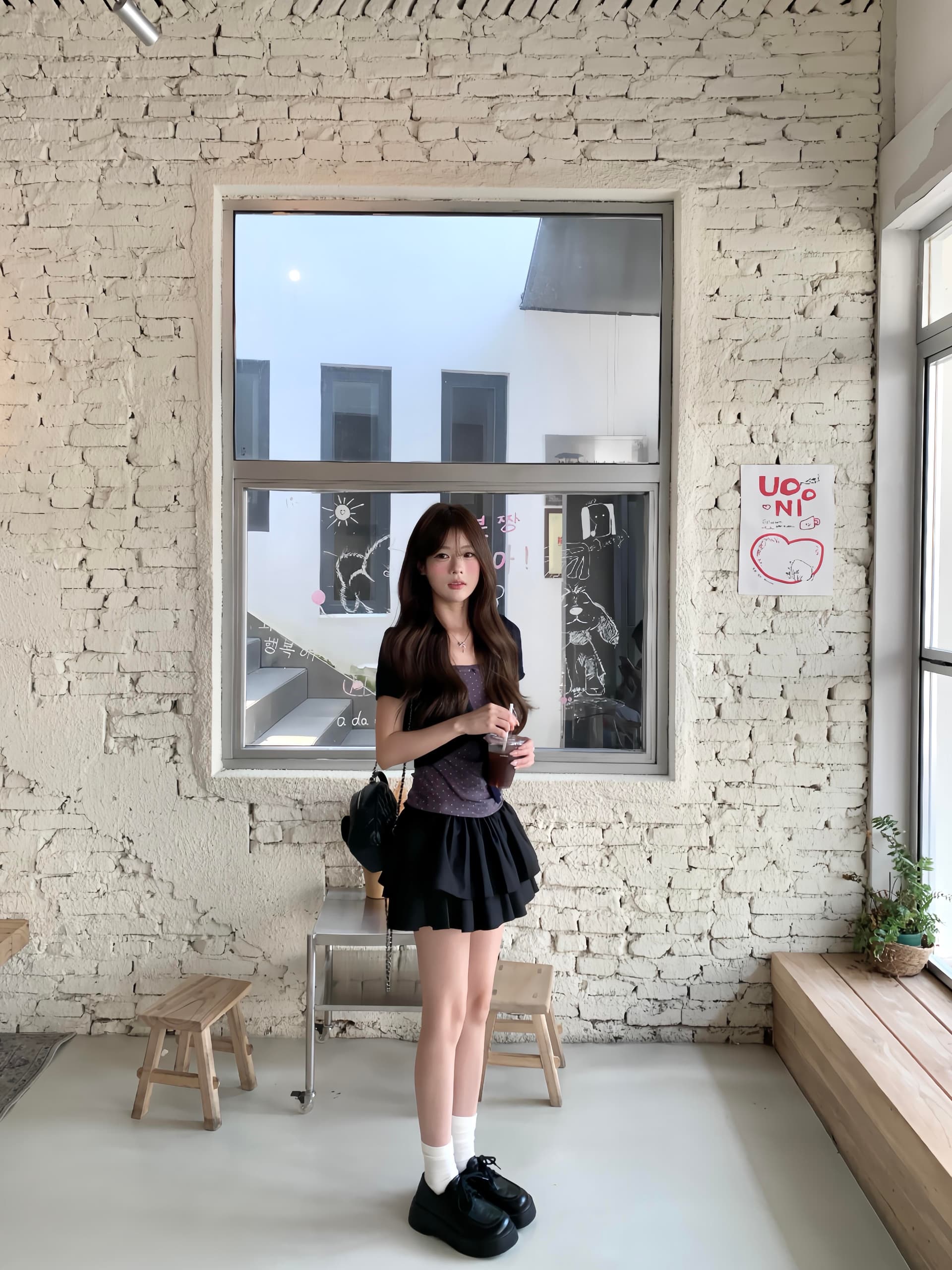 여름 핫걸 순수한 욕망 바람 착용 가져 가라. 도트 무늬 튜브탑 맨위 오픈 가디건 투피스 세트 검정색 슬림해 보이는 퍼프 미니 스커트 세트 상세 이미지 1