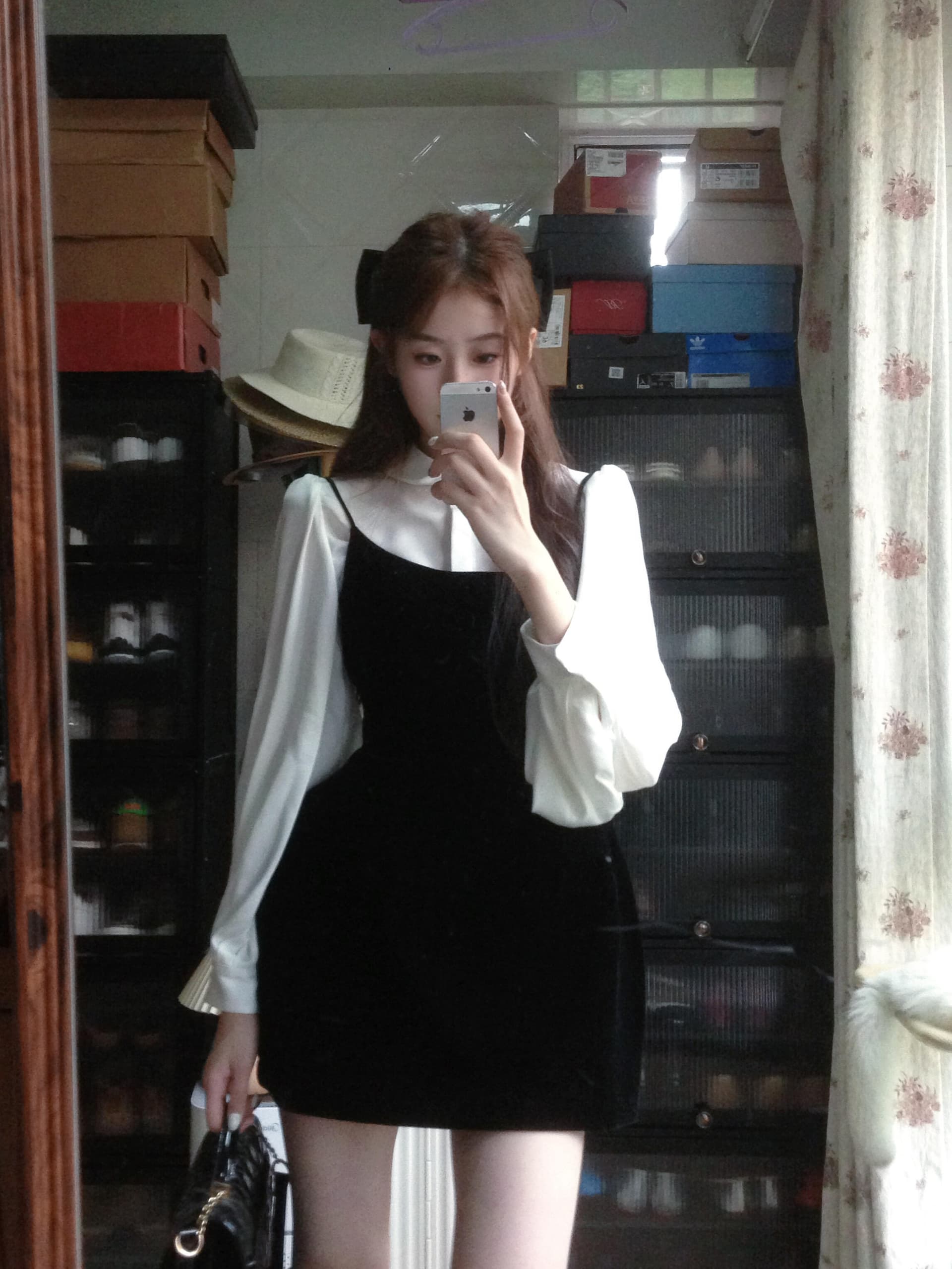 중복 칼라 프랑스식 셔츠 주간 실크 아세트산 베이비 칼라 긴팔 셔츠 벌룬 소매 맨위 여성 이미지 2