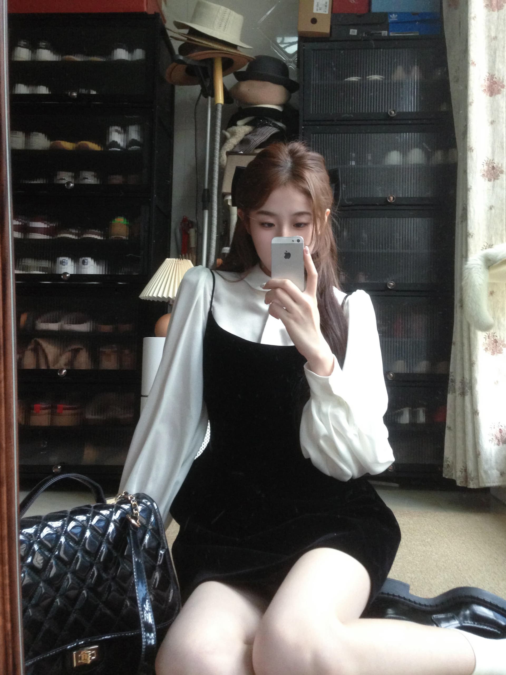 중복 칼라 프랑스식 셔츠 주간 실크 아세트산 베이비 칼라 긴팔 셔츠 벌룬 소매 맨위 여성 상세 이미지 2
