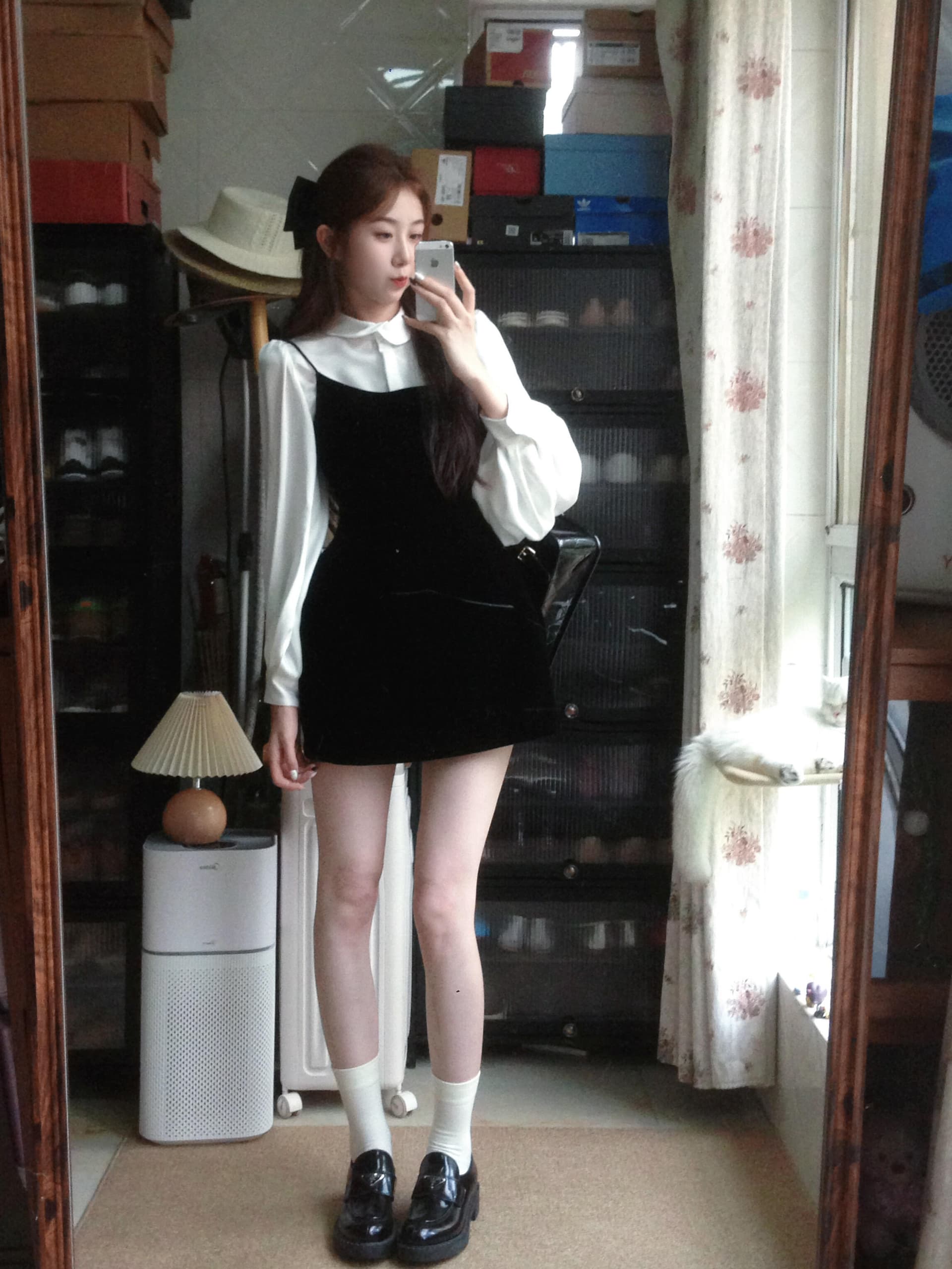 중복 칼라 프랑스식 셔츠 주간 실크 아세트산 베이비 칼라 긴팔 셔츠 벌룬 소매 맨위 여성 상세 이미지 7