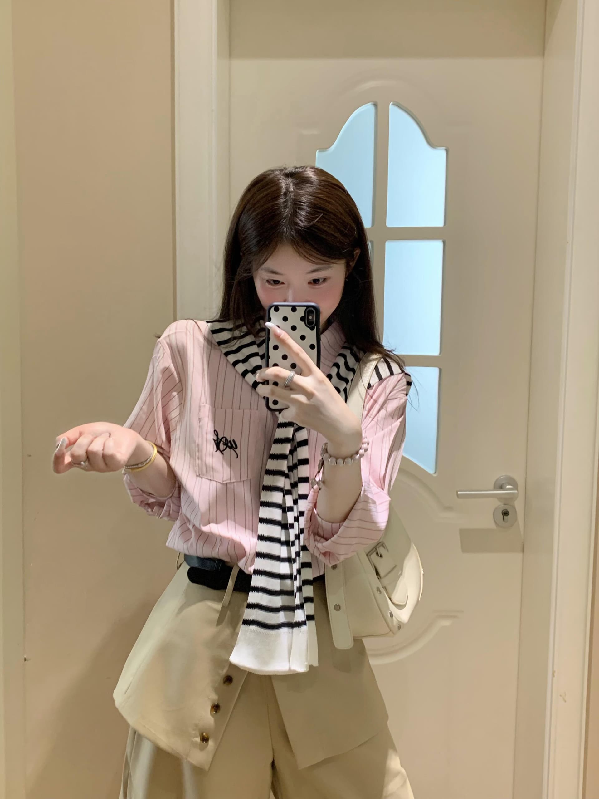 스트라이프 셔츠 여성 셔츠 한 부서 출퇴근 방귀 커튼 캐주얼 와이드 레그 팬츠 이미지 2