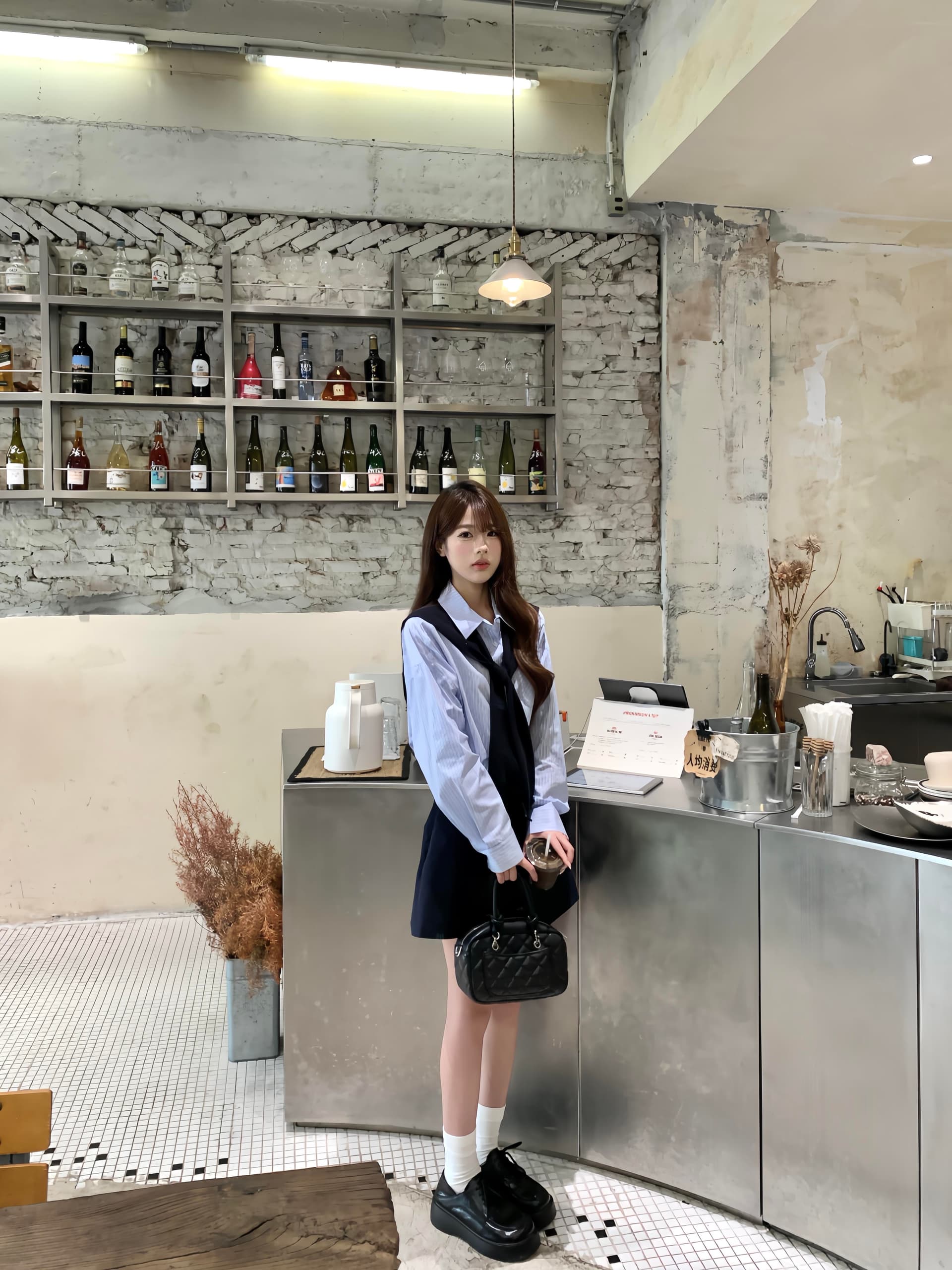 스트라이프 레트로 숄 여성 셔츠 2026 가을 루즈핏 캐주얼 품격 셔츠 바지 상세 이미지 2
