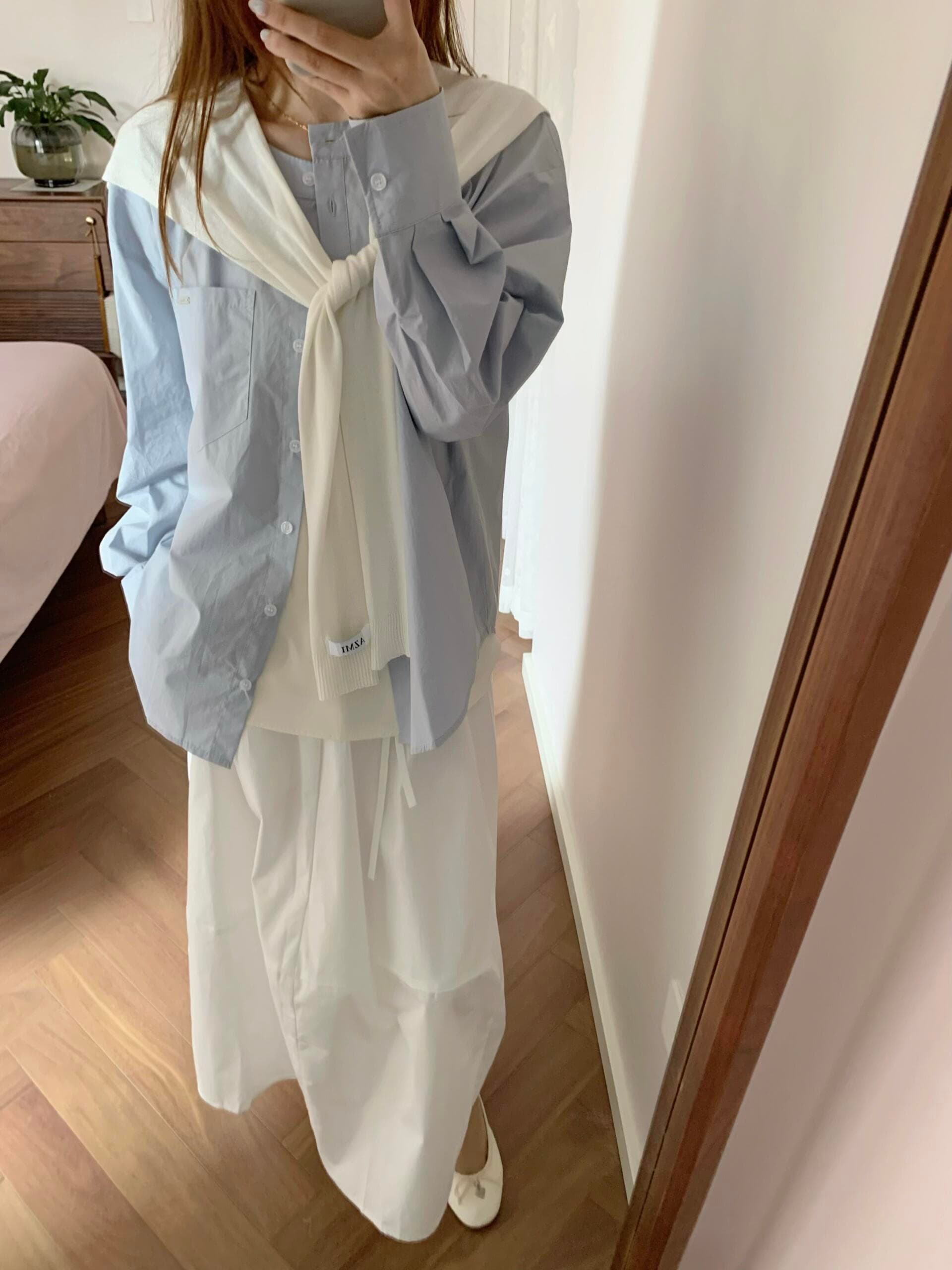 미니멀리즘 고급 센스 하늘 블루 셔츠 여성 긴 소매 봄 가을 새로운 루즈핏 슬림해 보이는 캐주얼 다용도 셔츠 상세 이미지 4