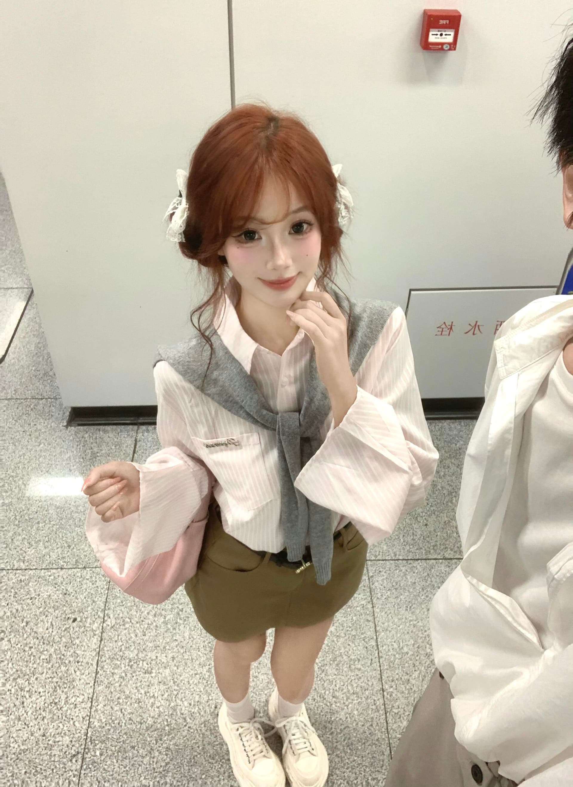 이른 가을 착용 가져 가라. 학원 스타일 셔츠 청 순수한 시스템 느슨함 센스 가을 세트 여성 작은 키 미니 스커트 코디 에이즈 환자 세트 이미지 3