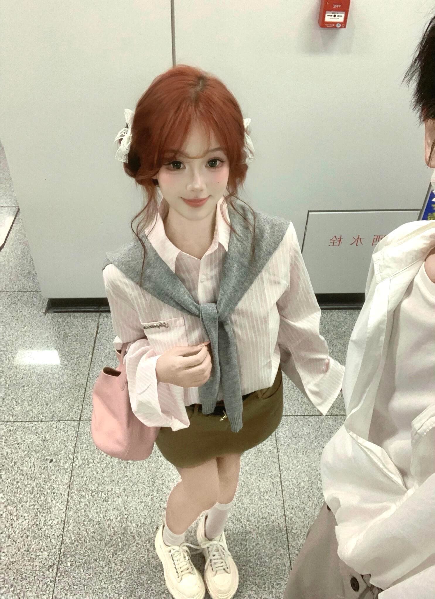 이른 가을 착용 가져 가라. 학원 스타일 셔츠 청 순수한 시스템 느슨함 센스 가을 세트 여성 작은 키 미니 스커트 코디 에이즈 환자 세트 이미지 5