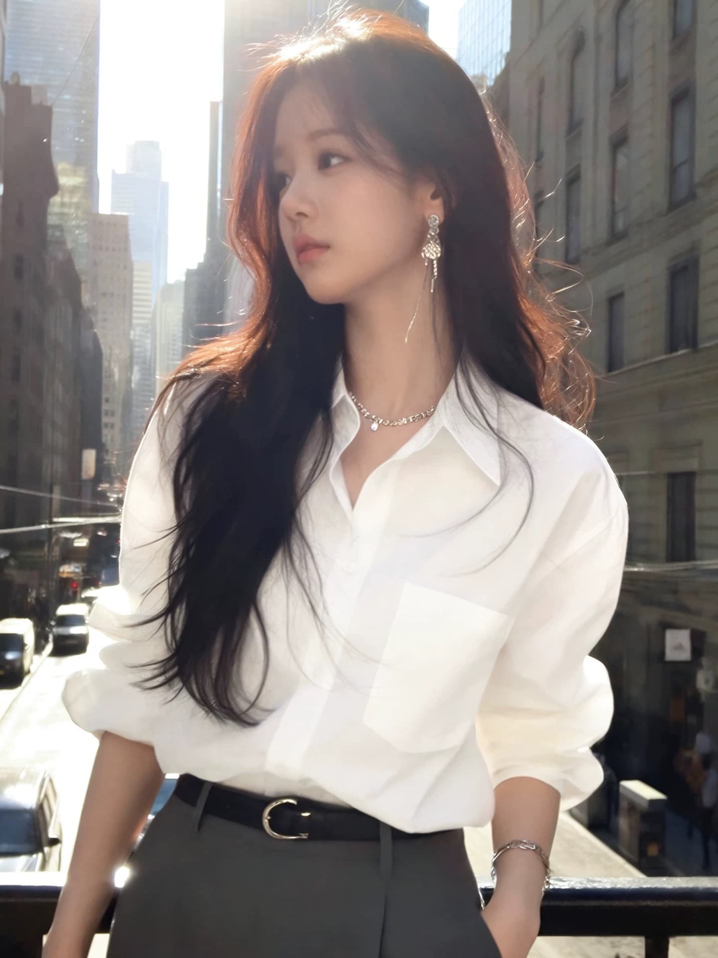 화이트 여성 셔츠 2026 봄 새로운 출퇴근 착용 잡아라. 의류 품격 긍정적 인 어깨 빛 럭셔리 고급 센스 루즈핏 셔츠