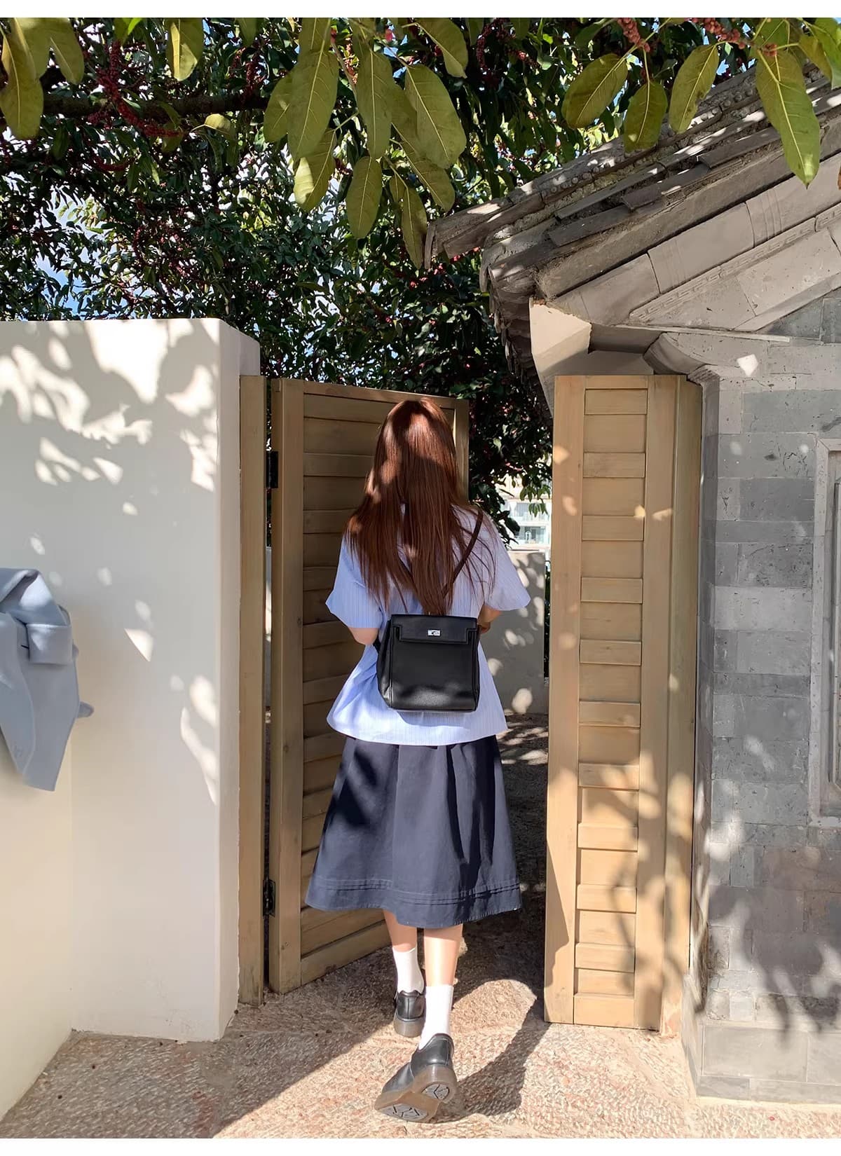 안녕하세요. 대포 블루 기사 루즈핏 느긋한 막대기 가방 반팔 여성 셔츠 여름 캐주얼 다용도 고유 한 Chic 맨위 상세 이미지 15