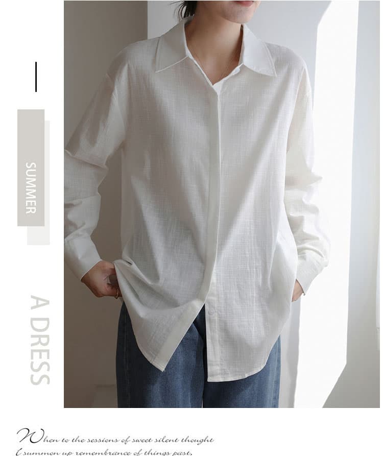 봄 여름 프랑스식 바다색 여성 셔츠 얇은 스타일 루즈핏 품격 오래된 돈 바람 고급 센스 면 린넨 자외선 차단 셔츠 상세 이미지 13