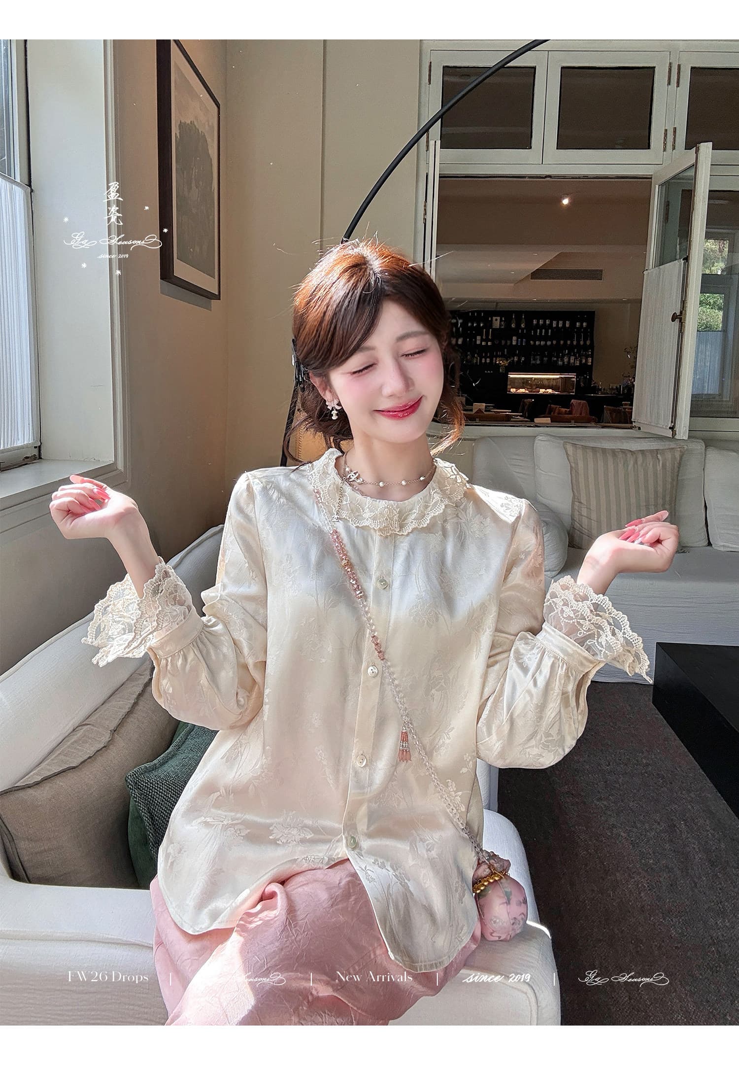 빛과 그림자 꽃 신 자카드 새로운 중식 여성 셔츠 이른 가을 레이스 디자인 센스 국풍 맨위 이미지 4