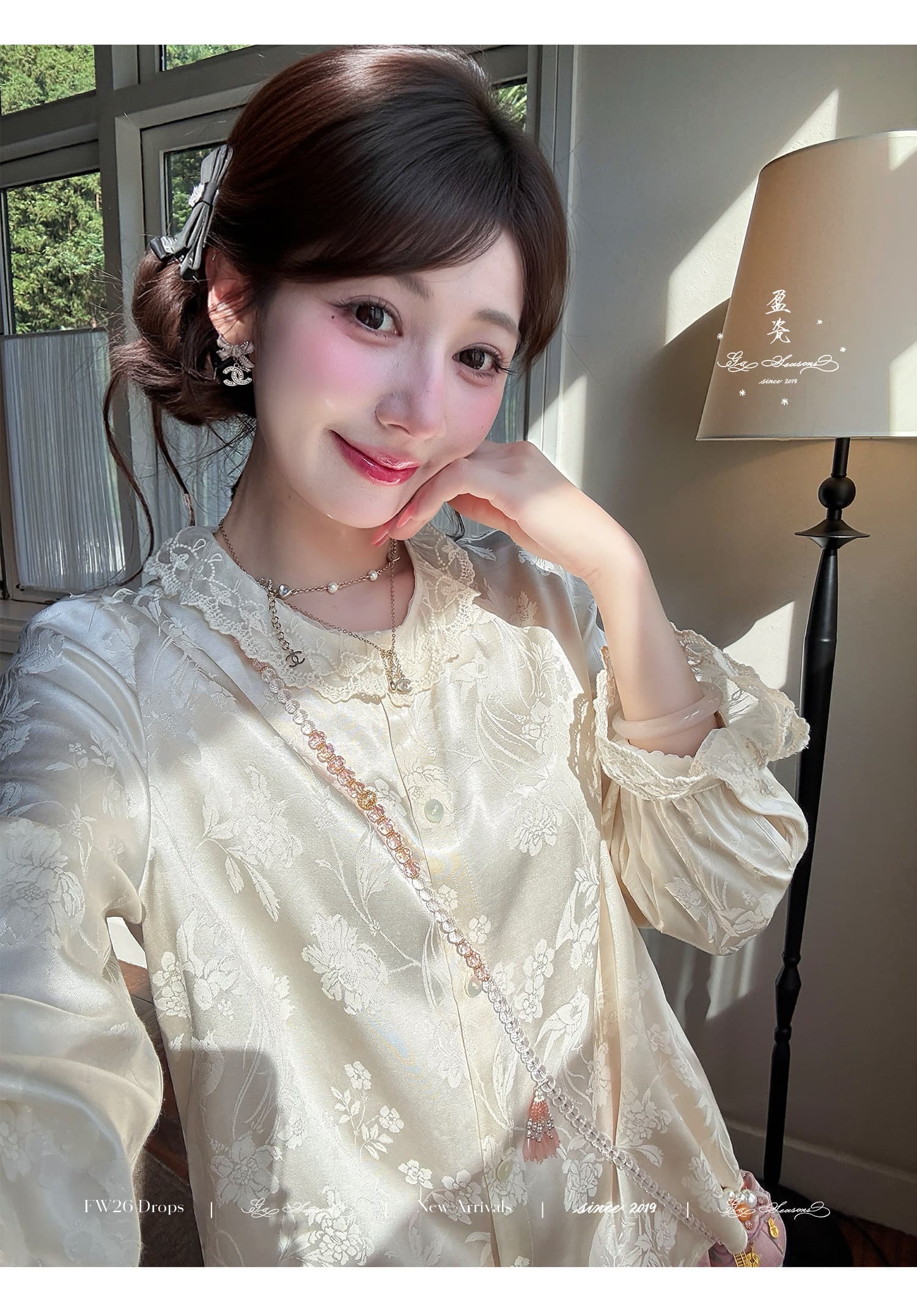 빛과 그림자 꽃 신 자카드 새로운 중식 여성 셔츠 이른 가을 레이스 디자인 센스 국풍 맨위 상세 이미지 12
