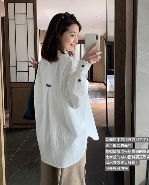 한 조각 이상적인 ~ 중 늑골 피부 느낌 흰 셔츠 추천 원단 프랑스식 루즈핏 블루 스트라이프 상세 이미지 2