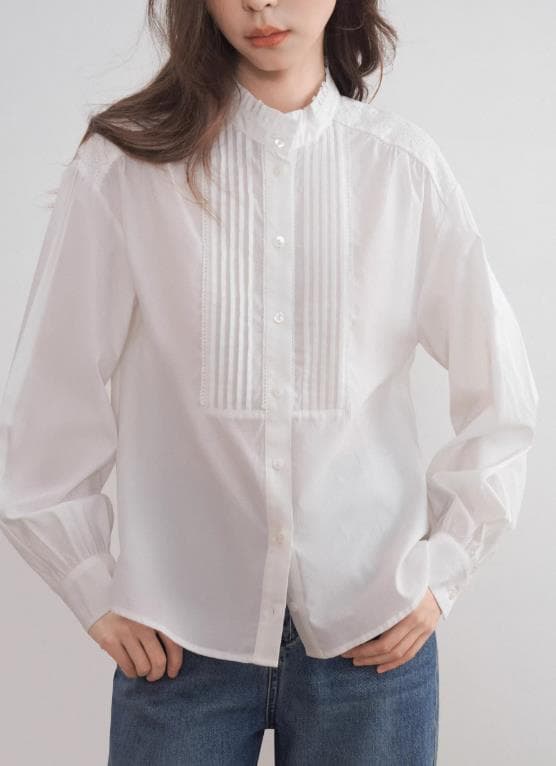 코치 직장 착용 가져 가라. 장기 Pleat 화이트 여성 셔츠 봄 긴팔 레이스 칼라 프랑스식 품격 맨위 상세 이미지 2