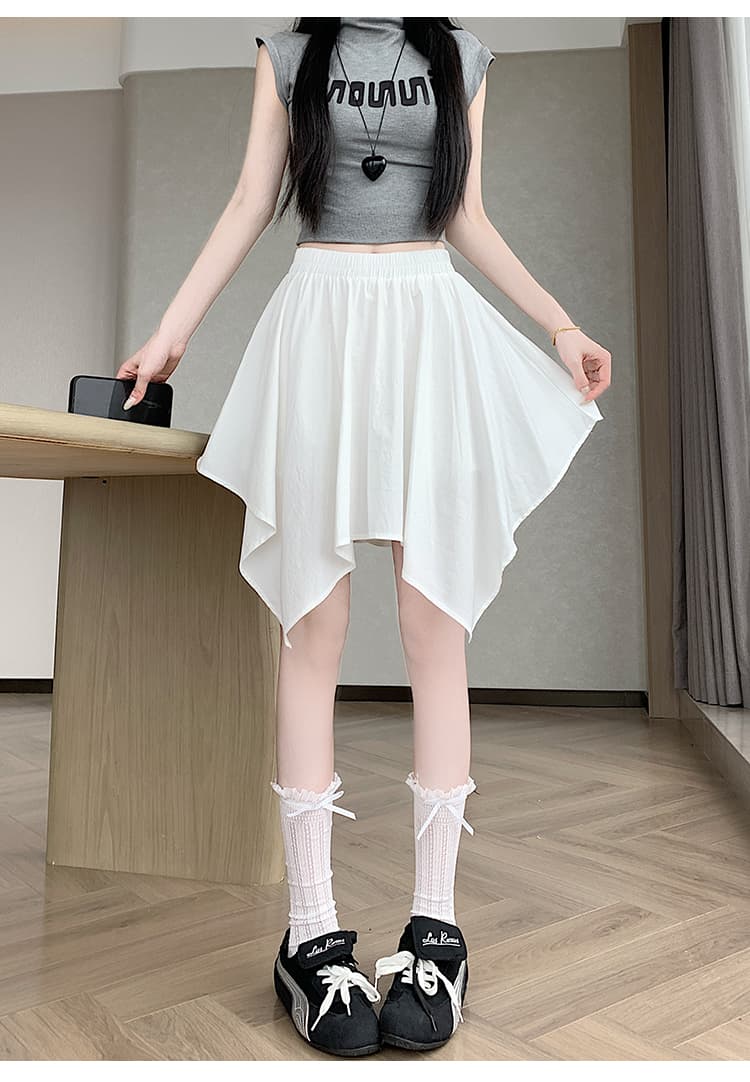 실사 2026 년 여름 새로운 여성 허리밴드 불규칙 치마 표지 고기 슬림해 보이는 바지 5 점 반신 스커트 상세 이미지 12
