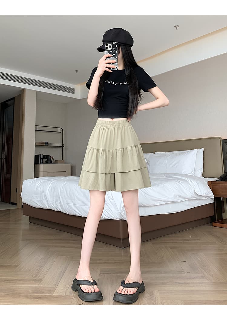 실사 2026 년 여름 새로운 여성 레저 넓은 다리가 짧다. 바지 프릴 패치워크 5 점 치마바지 측면 주머니 상세 이미지 20