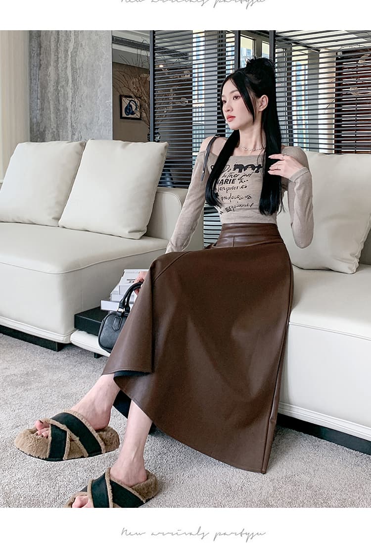 실사 비디오 작은 키 가죽 스커트 반신 스커트 다용도 슬림해 보이는 PU 가죽 소프트 스킨 고급 센스 검정색 우산 치마 A라인 스커트 상세 이미지 13