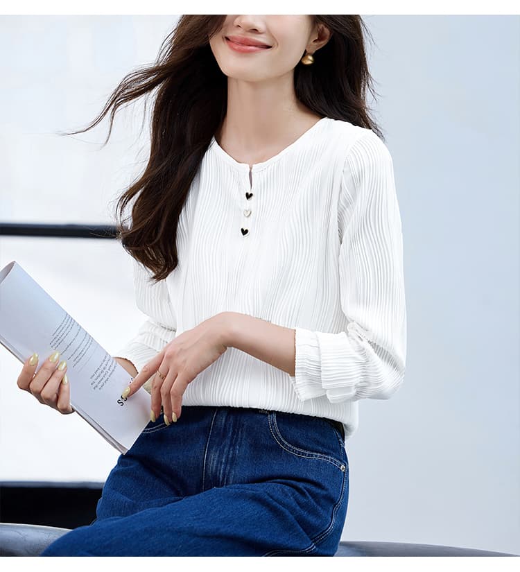 프랑스식 질감 센스 긍정적 인 어깨 긴팔 티셔츠 여성 2026 가을 새로운 고유 한 Chic 맨위 긴팔 동정 작은 셔츠 상세 이미지 12