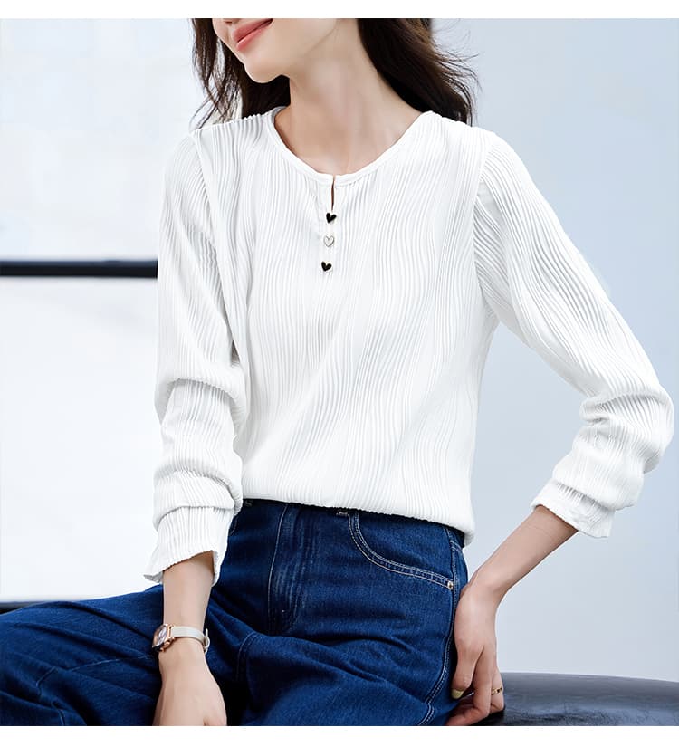 프랑스식 질감 센스 긍정적 인 어깨 긴팔 티셔츠 여성 2026 가을 새로운 고유 한 Chic 맨위 긴팔 동정 작은 셔츠 상세 이미지 13