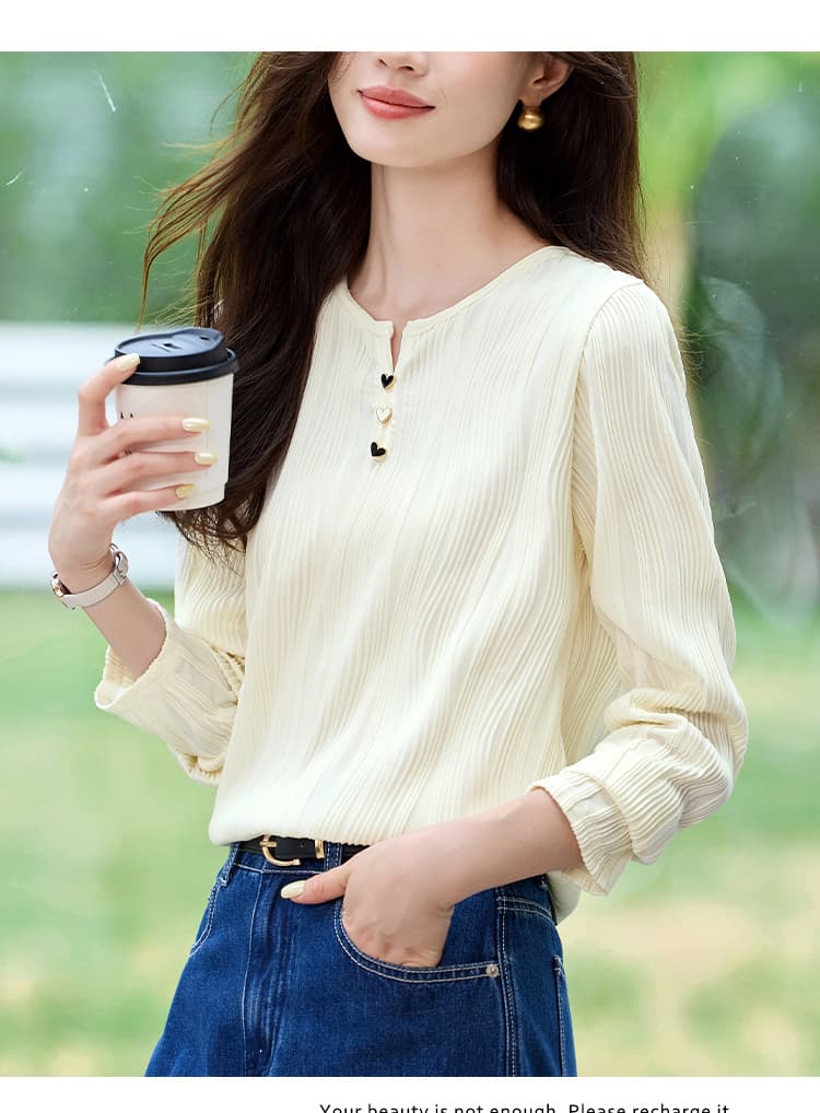 프랑스식 질감 센스 긍정적 인 어깨 긴팔 티셔츠 여성 2026 가을 새로운 고유 한 Chic 맨위 긴팔 동정 작은 셔츠 상세 이미지 18