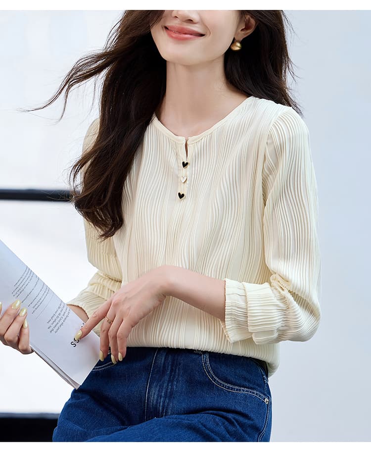 프랑스식 질감 센스 긍정적 인 어깨 긴팔 티셔츠 여성 2026 가을 새로운 고유 한 Chic 맨위 긴팔 동정 작은 셔츠 상세 이미지 20