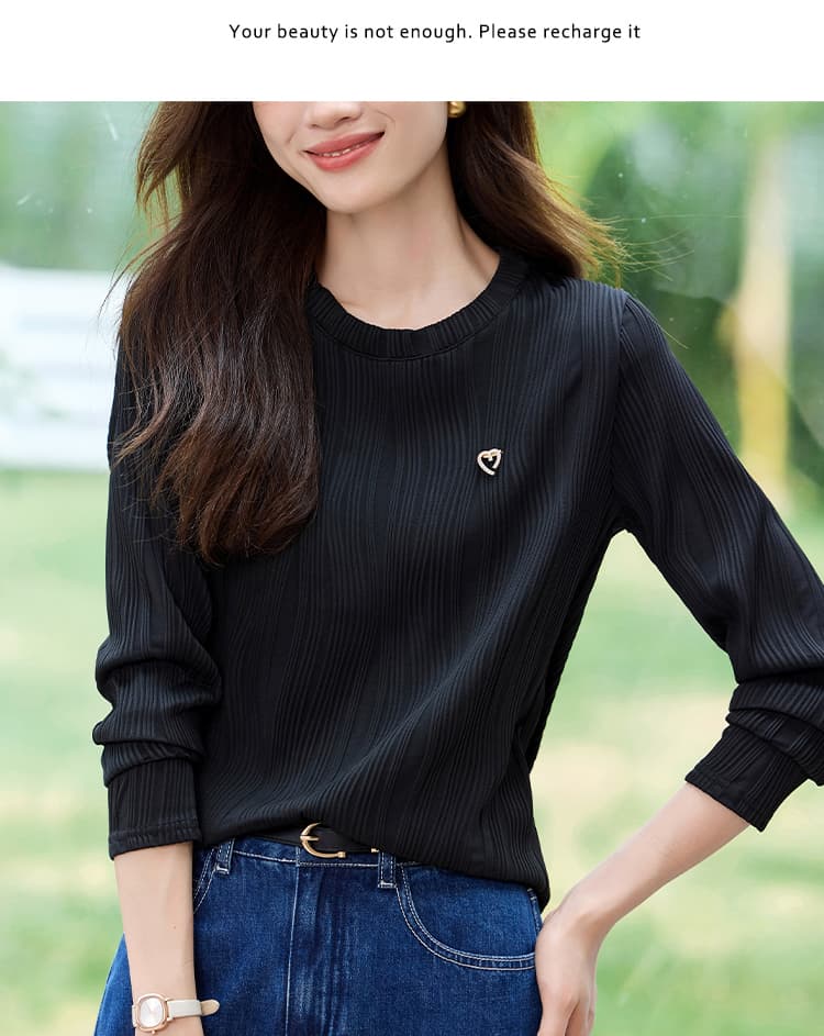 2026 질감 센스 짧은 길이 소매 티셔츠 여성 가을 새로운 몸매 가꾸기 작은 대중 동정 고급 패션 유럽 상품 맨위 상세 이미지 24