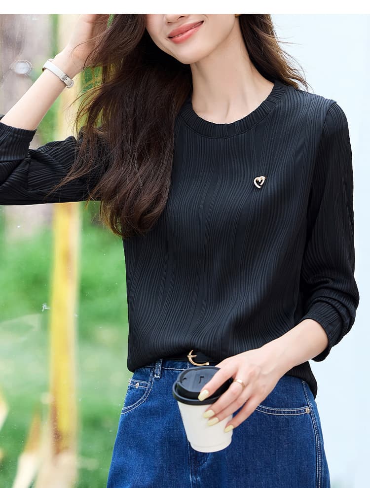 2026 질감 센스 짧은 길이 소매 티셔츠 여성 가을 새로운 몸매 가꾸기 작은 대중 동정 고급 패션 유럽 상품 맨위 상세 이미지 25
