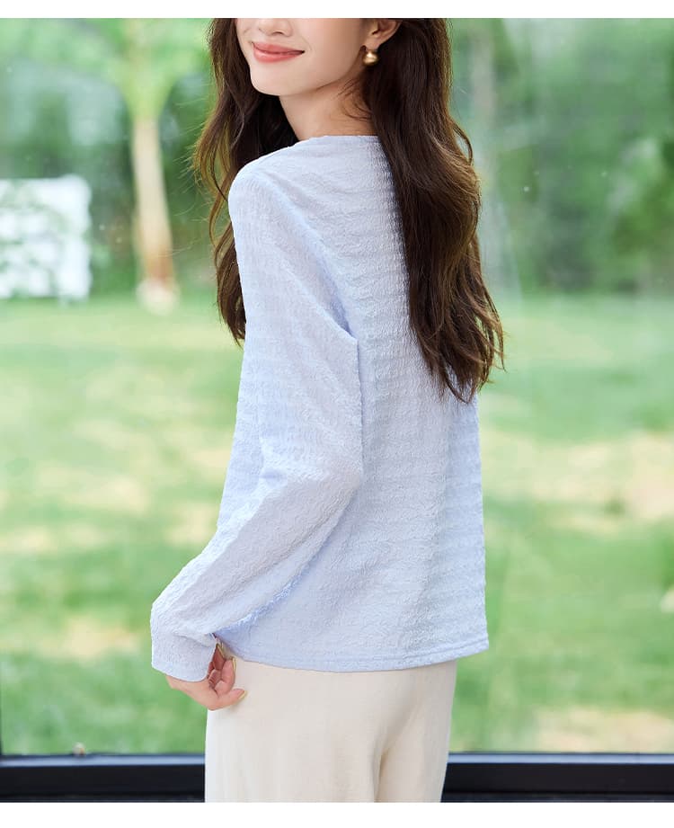 2026 가을 새로운 페이크 레이어드 패치워크 질감 티셔츠 여성 지성 우아함 질감 센스 슬림해 보이는 연령 감소 맨위 상세 이미지 18