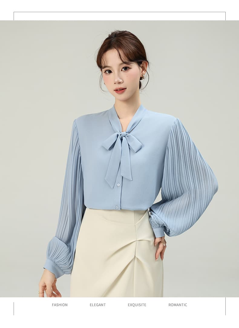 실사 2026 가을 새로운 장기 플리츠 소매 쉬폰 셔츠 도루 센스 쉽지 않음 주름 출퇴근 리본 맨위 상세 이미지 38
