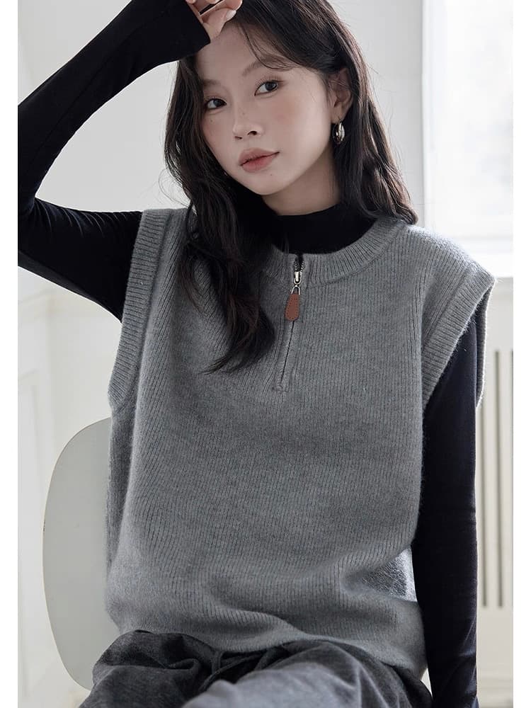 단색 니트 조끼 여자 2026 가을 겨울 새로운 작은 대중 다용도 스택 착용 민소매 스웨터 조끼 상세 이미지 9