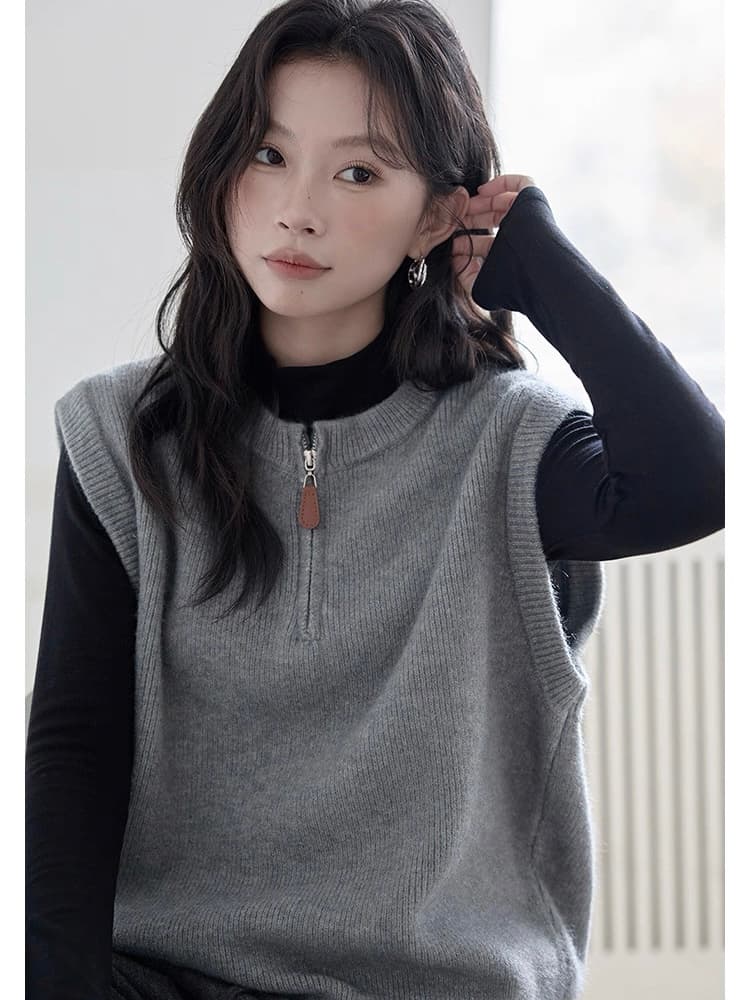 단색 니트 조끼 여자 2026 가을 겨울 새로운 작은 대중 다용도 스택 착용 민소매 스웨터 조끼 상세 이미지 21