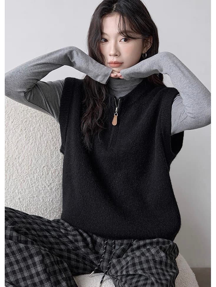 단색 니트 조끼 여자 2026 가을 겨울 새로운 작은 대중 다용도 스택 착용 민소매 스웨터 조끼 상세 이미지 33